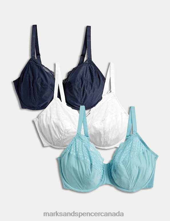 Marks and Spencer near me - Unisex Turquoise Mix Clothing Marks & Spencer 3pk Wired Full Cup Bras 20VTD4093