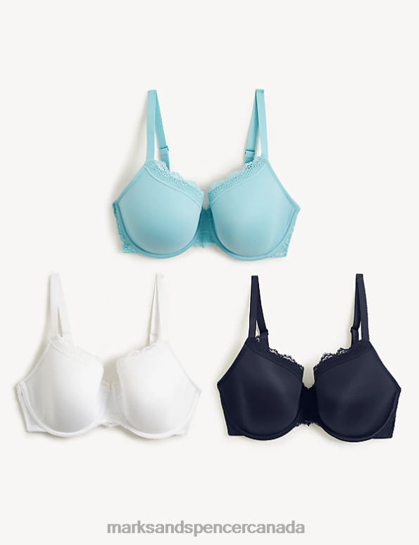 Marks and Spencer Canada - Unisex Turquoise Mix Clothing Marks & Spencer 3pk Wired Full Cup Bras 20VTD4148