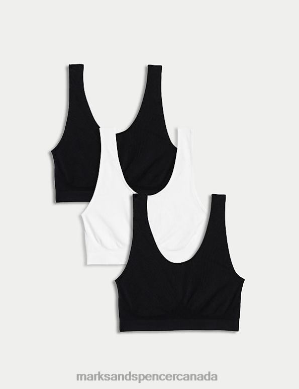 Unisex White/Black Clothing Marks & Spencer 3pk Seamless Non Wired Crop Tops 20VTD4605 - Marks and Spencer online