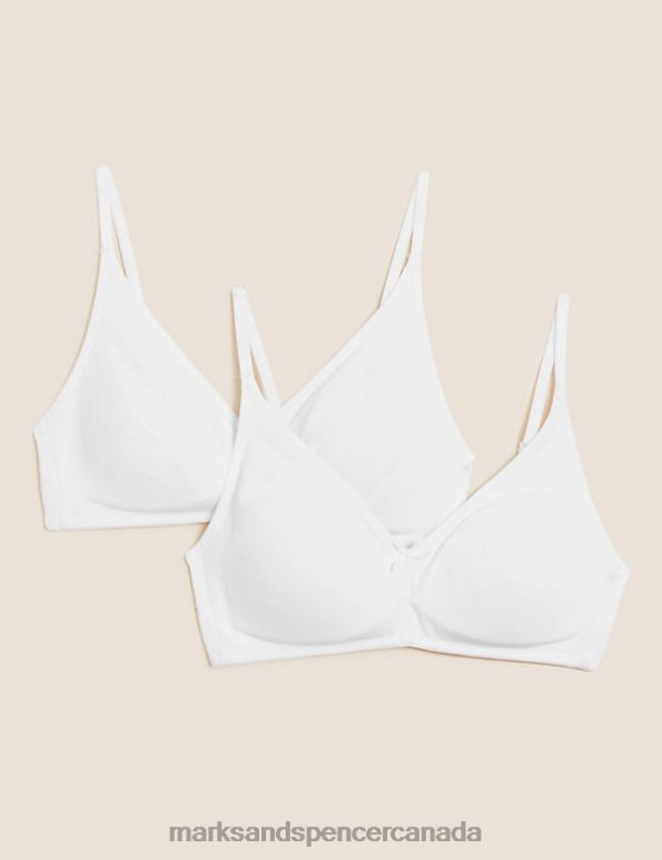 Unisex White Clothing Marks & Spencer 2pk Non-Wired Bralette First Bra 20VTD3917 - Marks and Spencer Canada locations