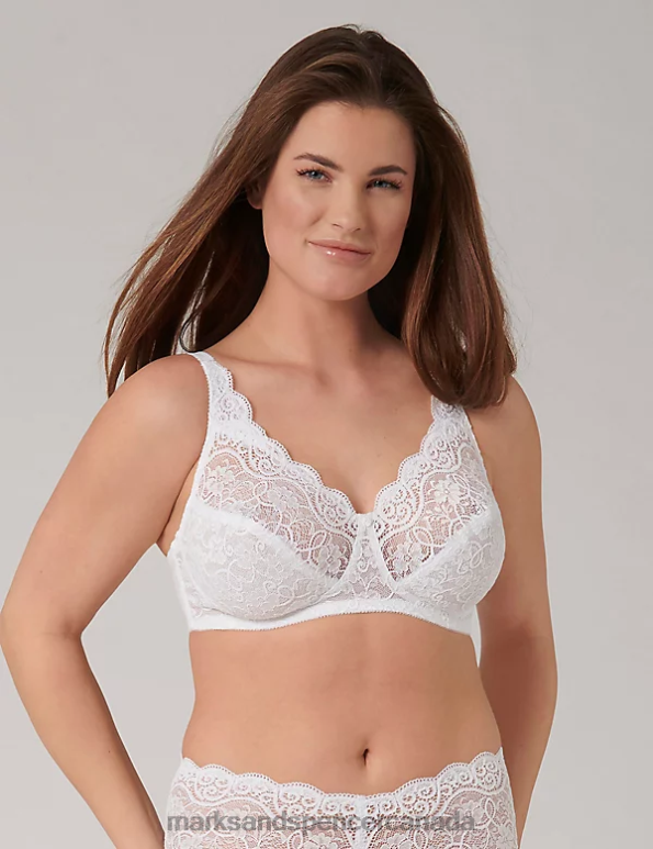 Unisex White Clothing Marks & Spencer Amourette 300 Lace Non Wired Full Cup Bra 20VTD4706 - Marks and Spencer outlet