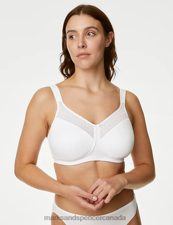 Unisex White Clothing Marks & Spencer Cotton Blend & Lace Non Wired Total Support Bra 20VTD90 - Marks and Spencer outlet