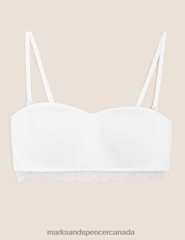 Marks and Spencer Canada - Unisex White Clothing Marks & Spencer Cotton & Lace Non Wired Bandeau First Bra 20VTD3964