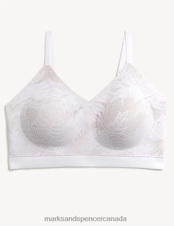 Marks and Spencer Canada - Unisex White Clothing Marks & Spencer Flexifit Lace Non Wired Crop Top 20VTD4948