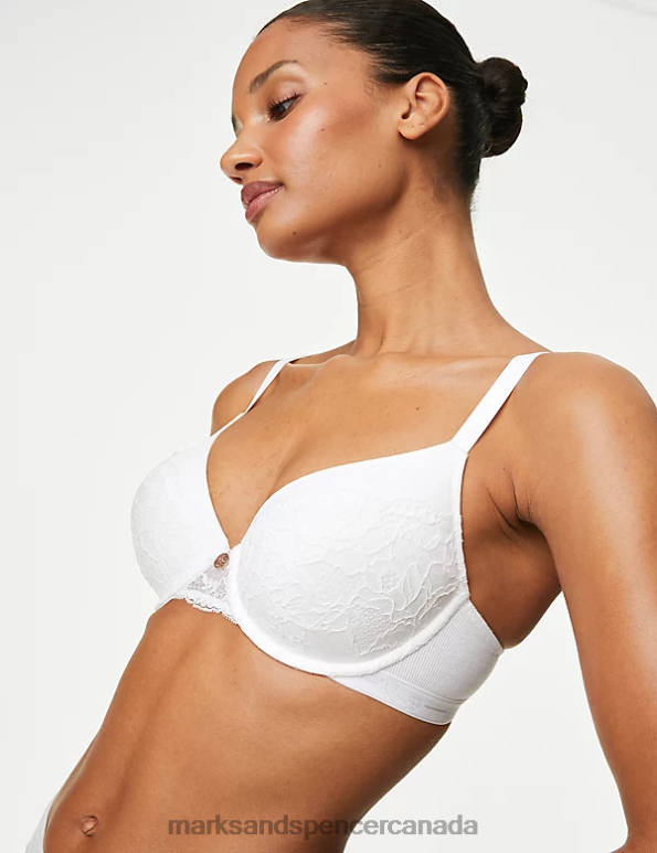 Unisex White Clothing Marks & Spencer Lace Wired Padded Full Cup Bra 20VTD4817 - Marks and Spencer outlet