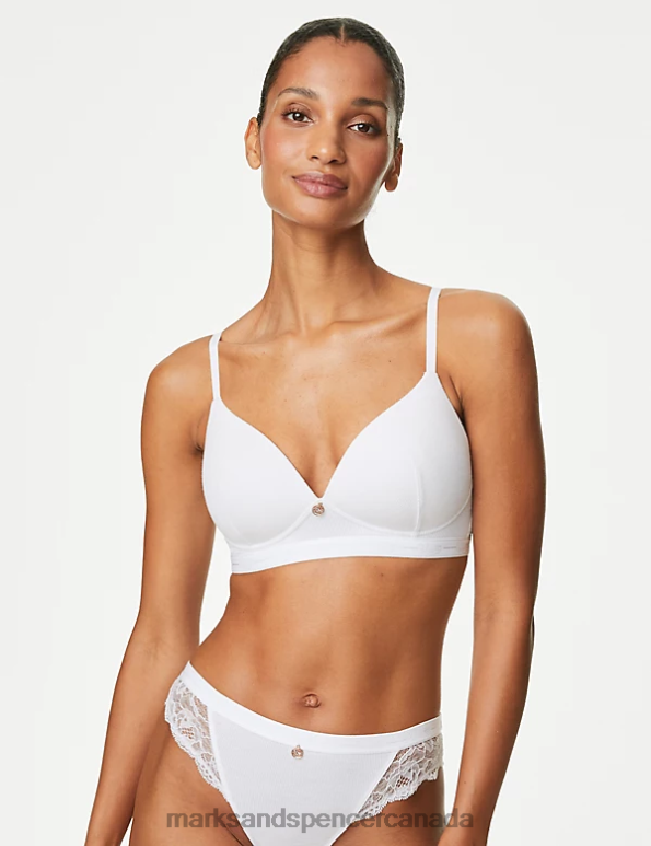 Marks and Spencer near me - Unisex White Clothing Marks & Spencer Ribbed Lounge Non-Wired Plunge Bra 20VTD4958