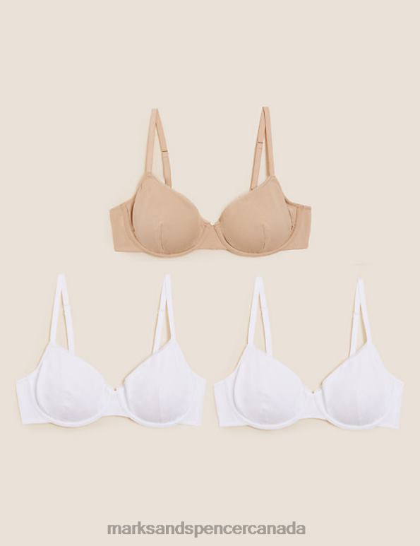 Unisex White Mix Clothing Marks & Spencer 3pk Cotton Wired Full Cup Bras 20VTD3862 - Marks and Spencer online