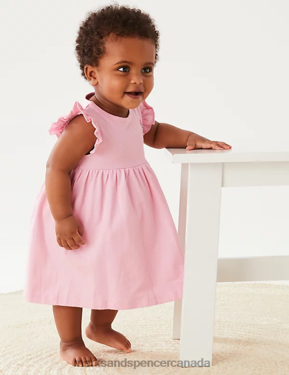 Unisex Light Pink Clothing Marks & Spencer Pure Cotton Frill Dress 20VTD7697 - Marks and Spencer Canada locations