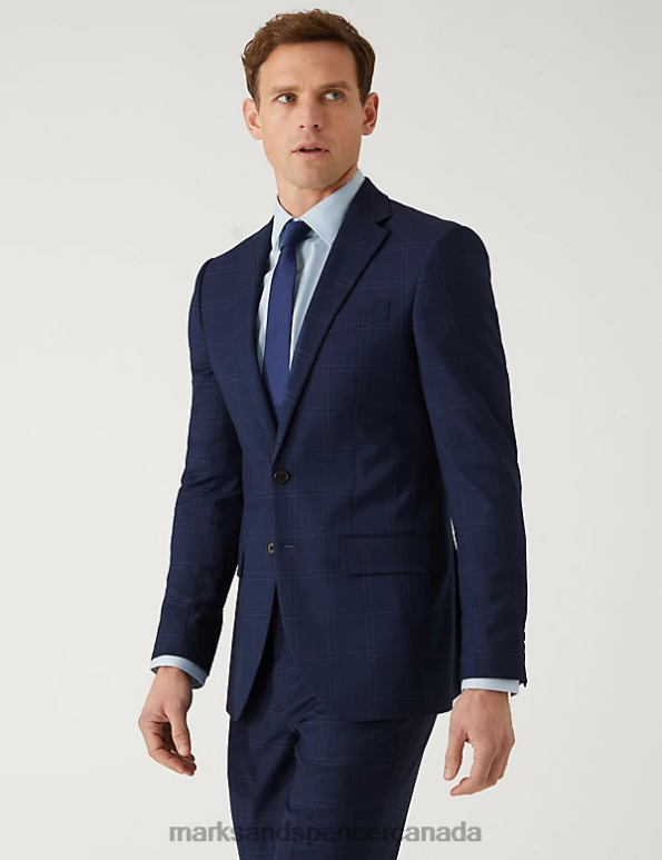 Unisex Blue Clothing Marks & Spencer Slim Fit Check Suit Jacket 20VTD5855 - Marks and Spencer Canada locations