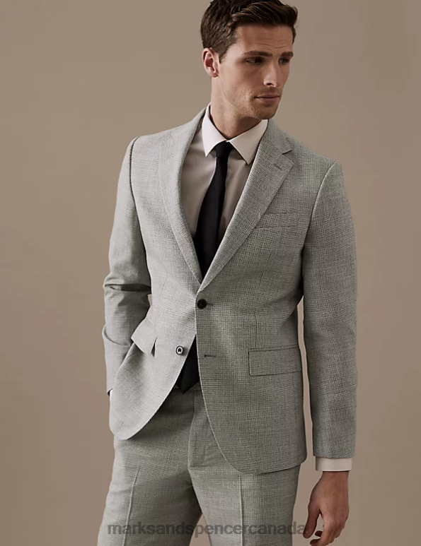 Marks and Spencer sale - Unisex Grey Clothing Marks & Spencer Tailored Fit Pure Wool Puppytooth Suit Jacket 20VTD6589