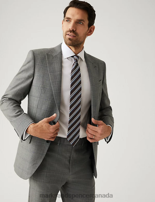 Unisex Grey Mix Clothing Marks & Spencer Regular Fit Pure Wool Check Suit Jacket 20VTD5049 - Marks and Spencer Canada locations