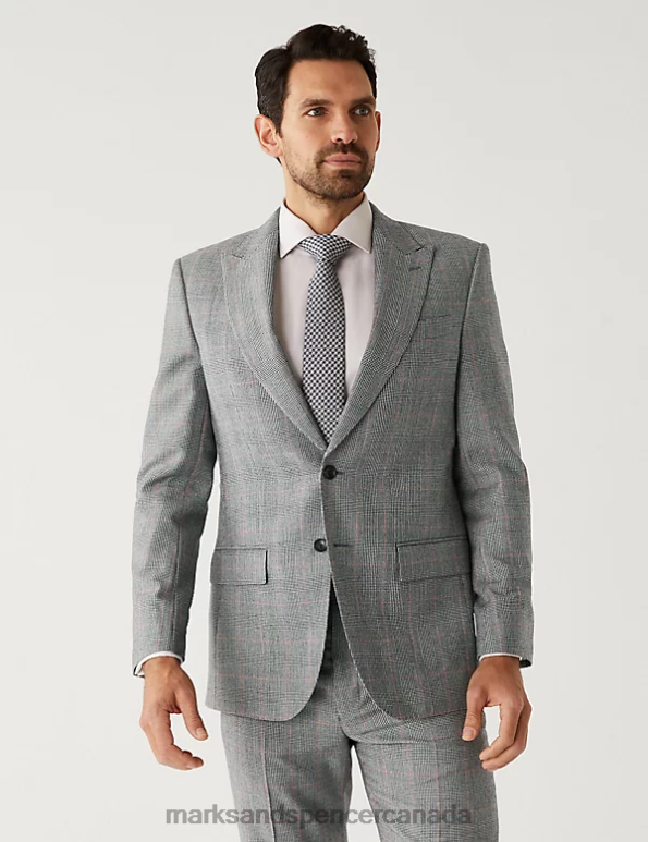 Unisex Grey Mix Clothing Marks & Spencer Regular Fit Pure Wool Check Suit Jacket 20VTD6634 - Marks and Spencer online