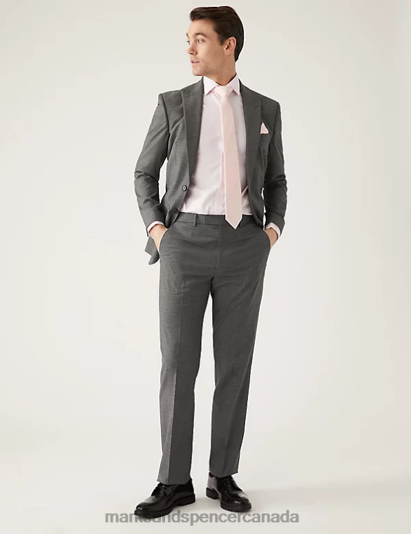 Marks and Spencer near me - Unisex Silver Grey Clothing Marks & Spencer Slim Fit Sharkskin Suit Jacket with Stretch 20VTD6171