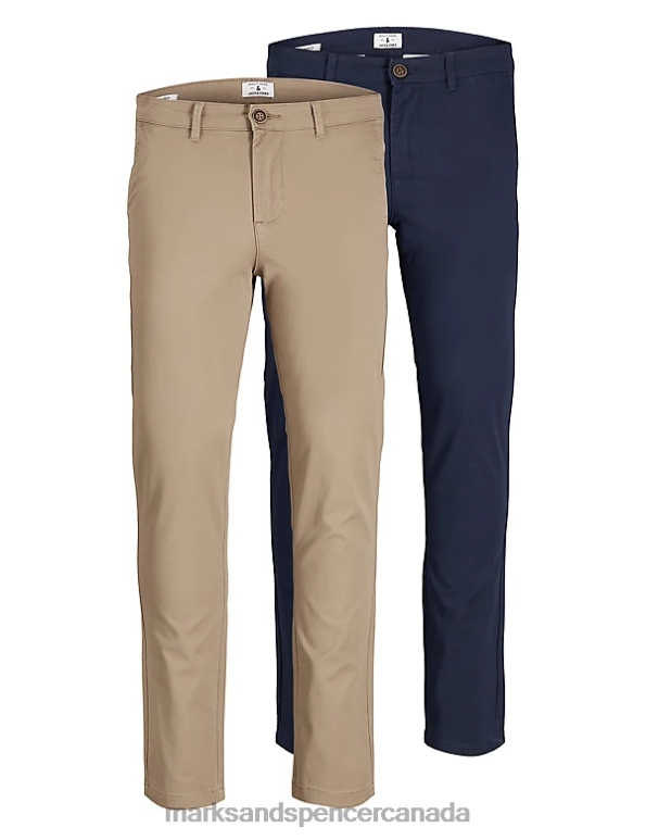 Marks and Spencer near me - Unisex Stone/Navy Clothing Marks & Spencer 2pk Slim Fit Chinos 20VTD6281