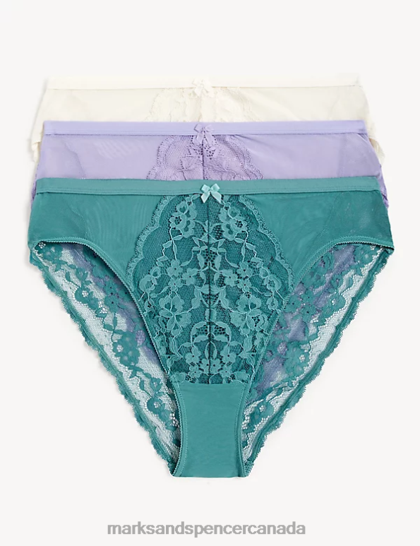 Marks and Spencer Canada - Unisex Antique Green Clothing Marks & Spencer 3pk Lace High Waisted High Leg Knickers 20VTD4643