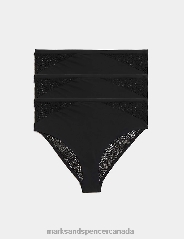 Unisex Black Clothing Marks & Spencer 3pk Body Soft High Waisted Brazilian Knickers 20VTD4433 - Marks and Spencer outlet