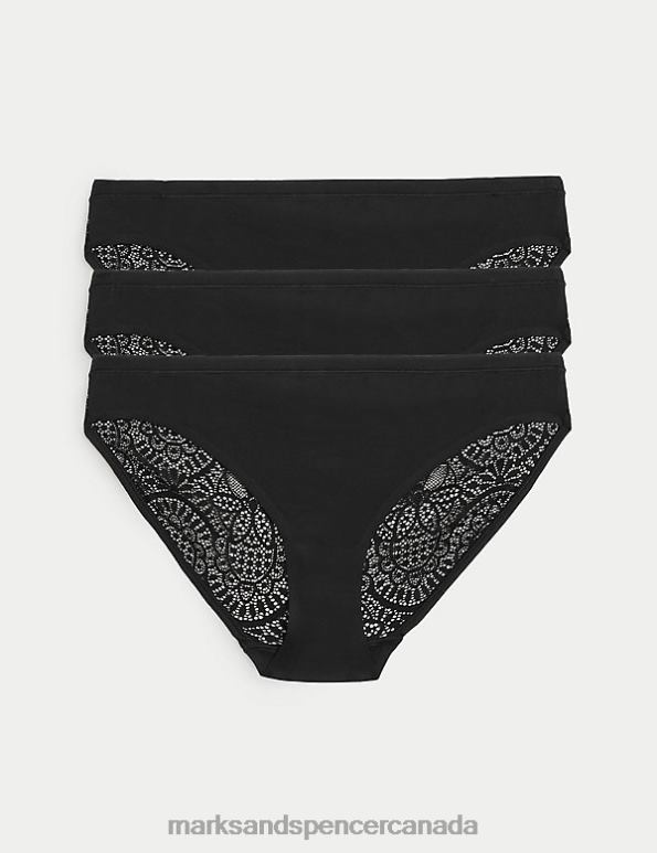 Unisex Black Clothing Marks & Spencer 3pk Body Soft Lace Bikini Knickers 20VTD4159 - Marks and Spencer online