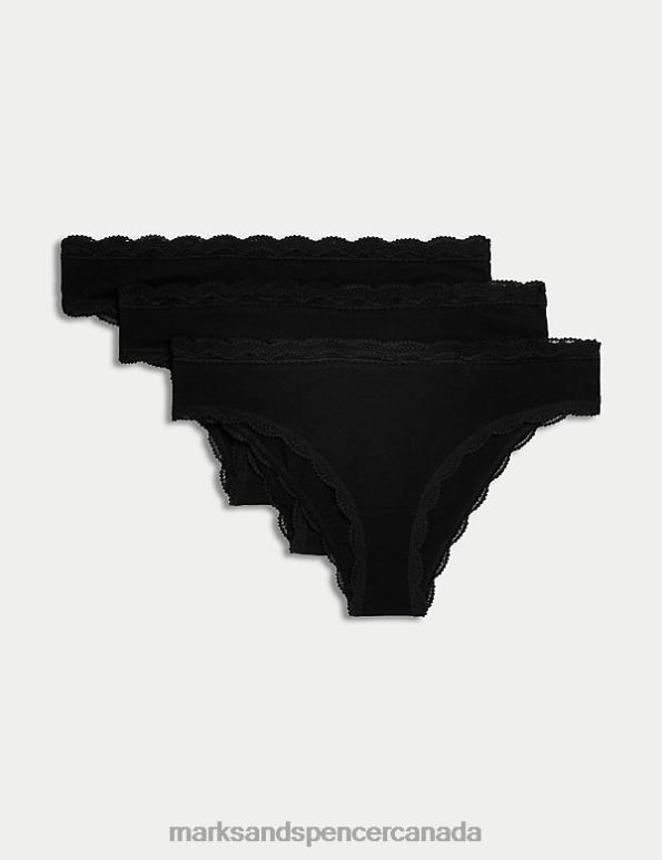 Marks and Spencer near me - Unisex Black Clothing Marks & Spencer 3pk Cotton Rich Brazilian Knickers 20VTD3750