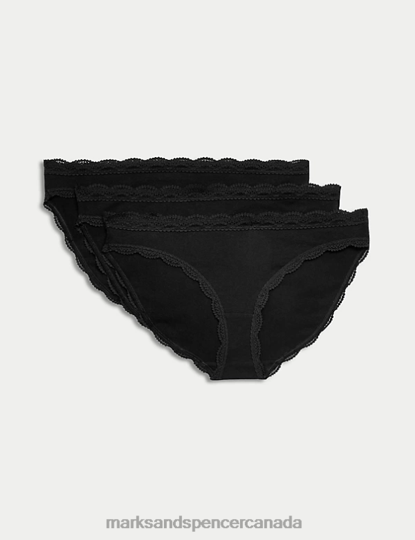 Marks and Spencer Canada - Unisex Black Clothing Marks & Spencer 3pk Cotton Rich & Lace Bikini Knickers 20VTD3878