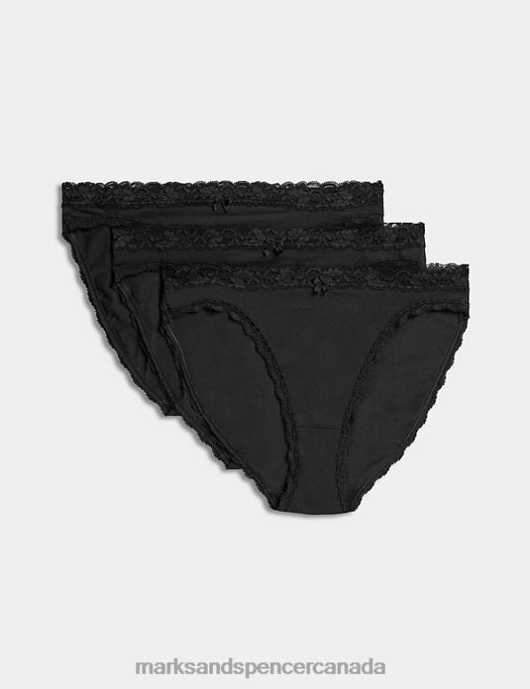 Marks and Spencer sale - Unisex Black Clothing Marks & Spencer 3pk Cotton Rich & Lace High Leg Knickers 20VTD4500