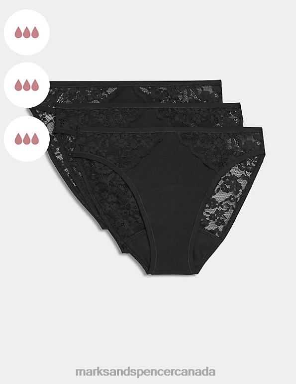 Marks and Spencer near me - Unisex Black Clothing Marks & Spencer 3pk Heavy Absorbency Period High Leg Knickers 20VTD4145