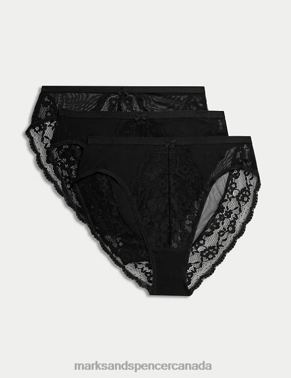 Unisex Black Clothing Marks & Spencer 3pk Lace High Waisted High Leg Knickers 20VTD4250 - Marks and Spencer online