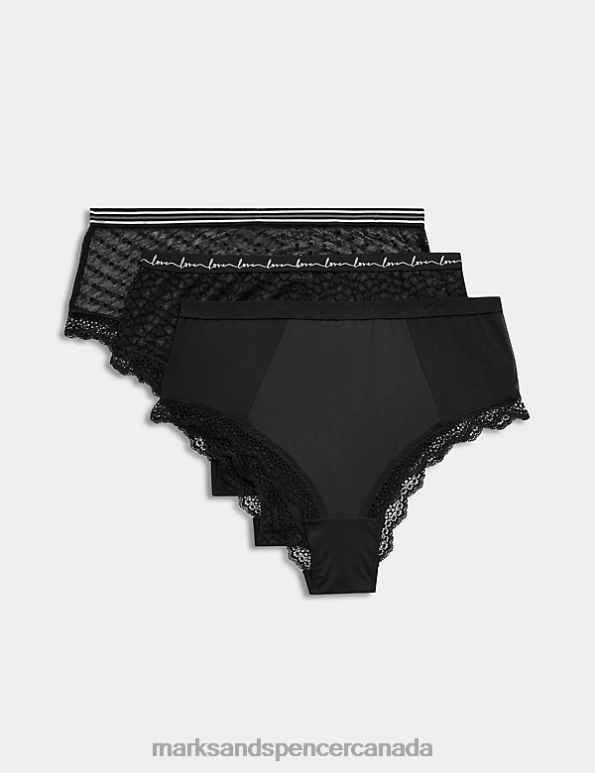 Marks and Spencer sale - Unisex Black Clothing Marks & Spencer 3pk Lace & Mesh High Waisted Brazilian Knickers 20VTD4677