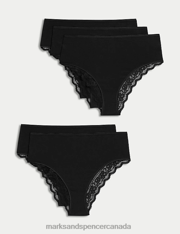 Unisex Black Clothing Marks & Spencer 5pk Cotton & Lace High Waisted Brazilian Knickers 20VTD4170 - Marks and Spencer online