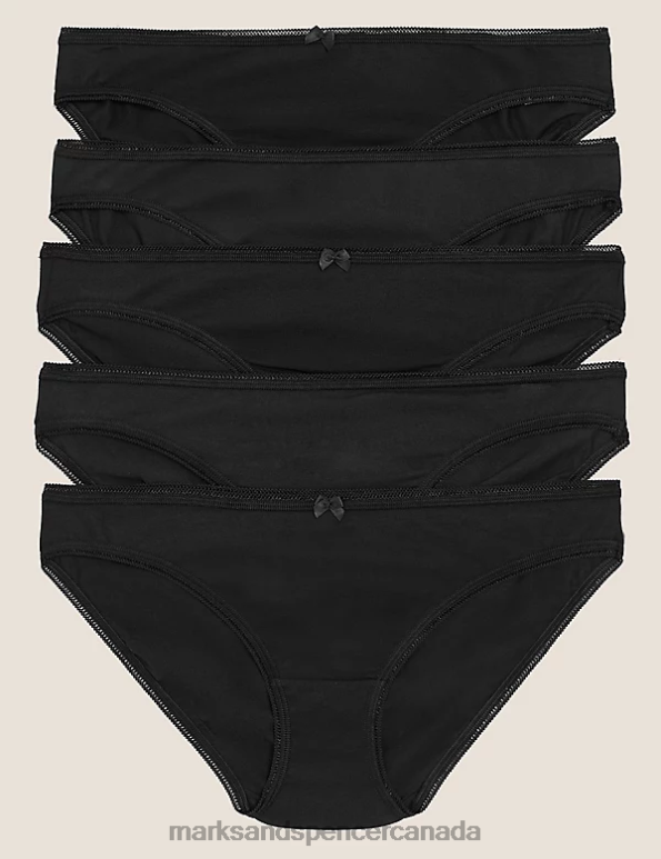 Unisex Black Clothing Marks & Spencer 5pk Cotton Lycra Bikini Knickers 20VTD4174 - Marks and Spencer Canada locations