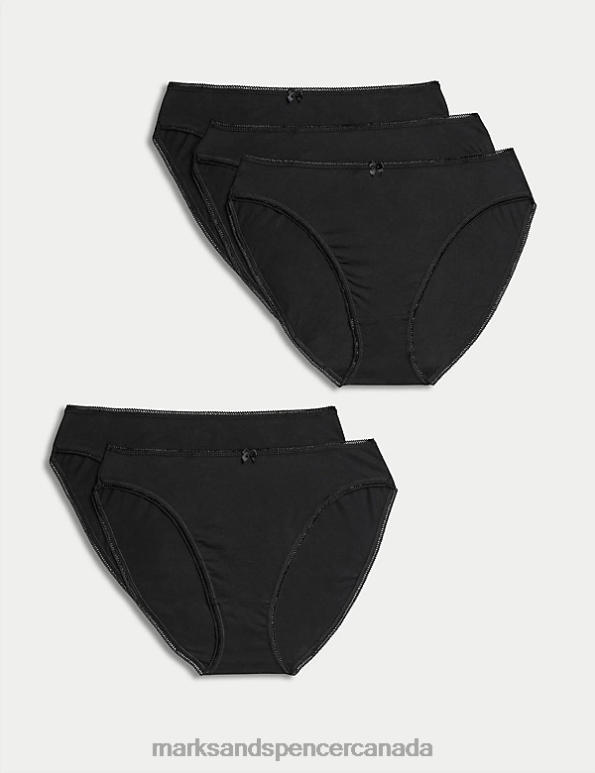 Unisex Black Clothing Marks & Spencer 5pk Cotton Rich Lycra High Leg Knickers 20VTD3713 - Marks and Spencer Canada locations