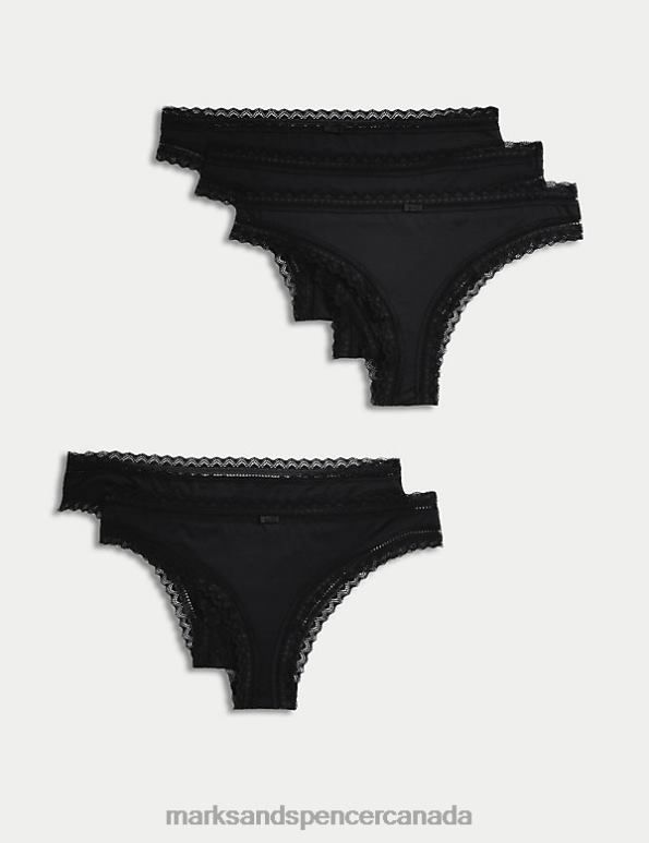 Marks and Spencer Canada - Unisex Black Clothing Marks & Spencer 5pk Microfibre & Lace Brazilian Knickers 20VTD4701