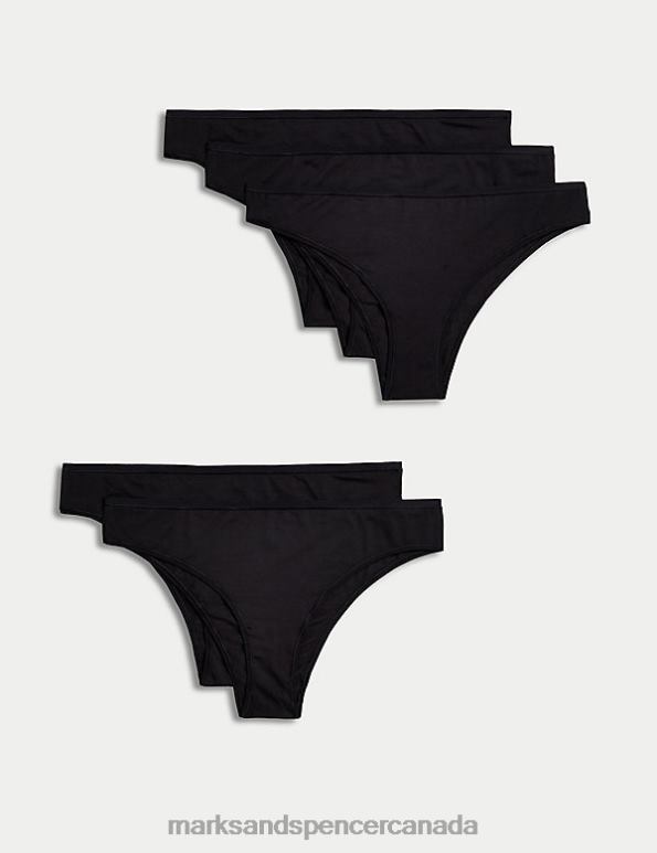 Unisex Black Clothing Marks & Spencer 5pk No VPL Cotton Modal Brazilian Knickers 20VTD4131 - Marks and Spencer outlet