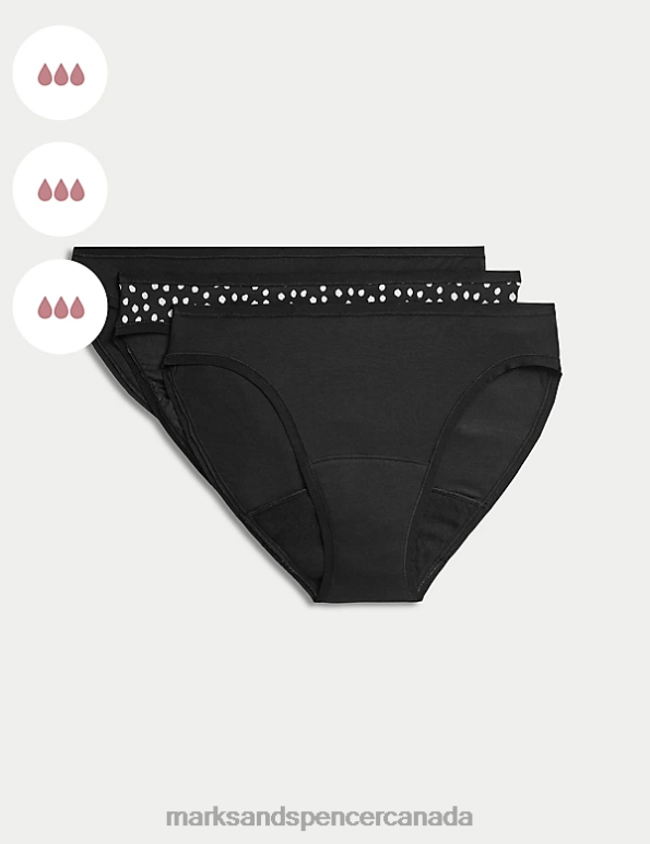 Unisex Black Mix Clothing Marks & Spencer 3pk Heavy Absorbency High Leg Period Knickers 20VTD4419 - Marks and Spencer online