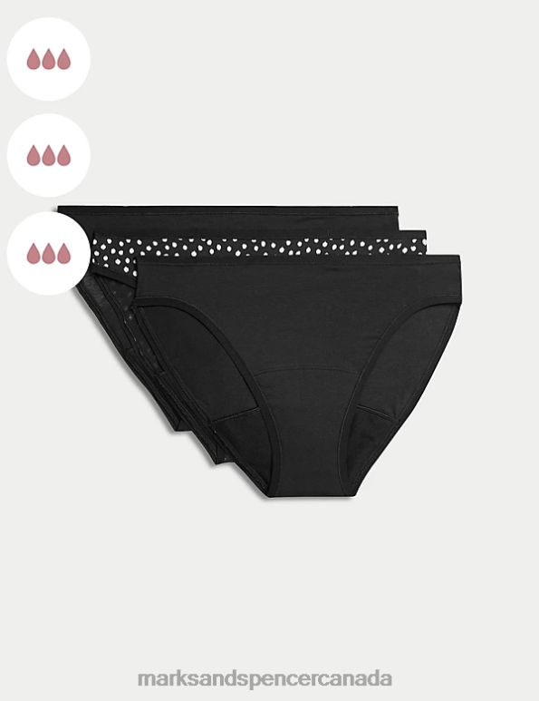 Unisex Black Mix Clothing Marks & Spencer 3pk Heavy Absorbency Period Bikini Knickers 20VTD3868 - Marks and Spencer online