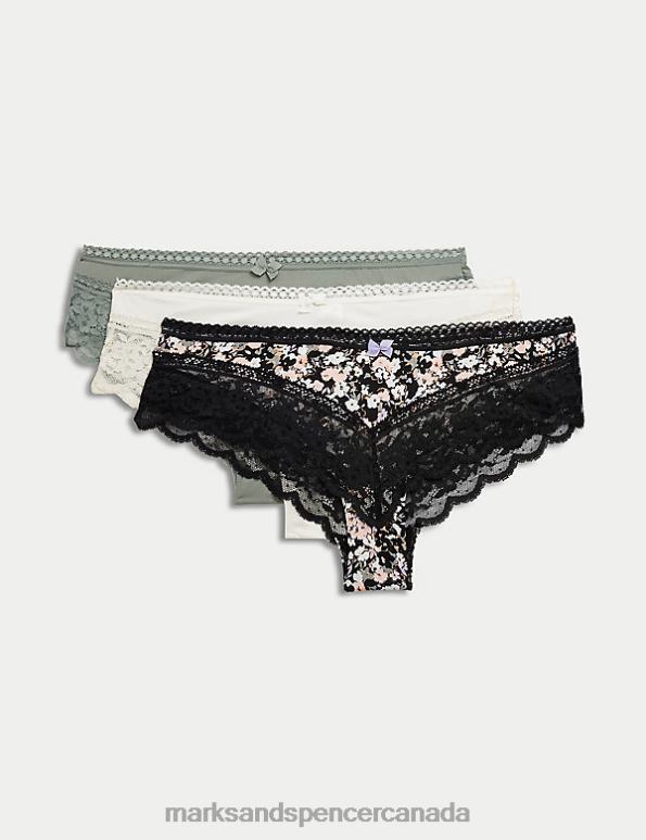 Unisex Black Mix Clothing Marks & Spencer 3pk Lace Trim Brazilian Knickers 20VTD3976 - Marks and Spencer outlet