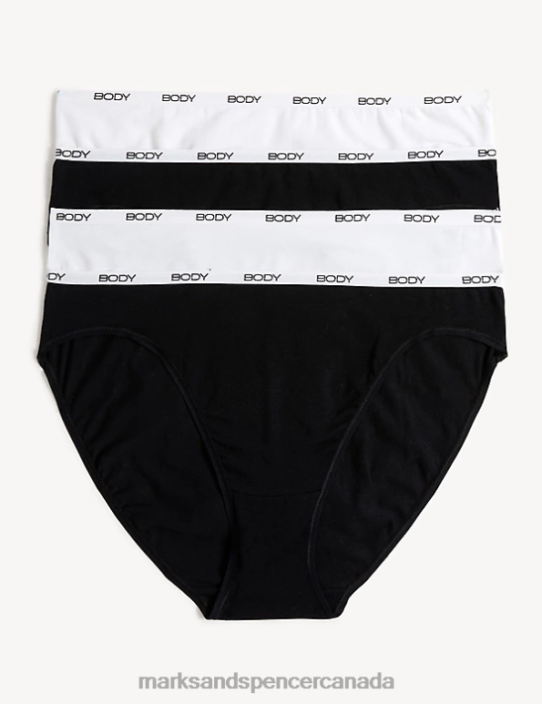 Marks and Spencer near me - Unisex Black Mix Clothing Marks & Spencer 4pk Supima Cotton Rich High Leg Knickers 20VTD4560