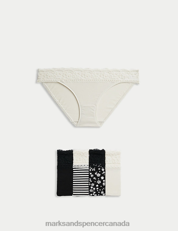 Marks and Spencer sale - Unisex Black Mix Clothing Marks & Spencer 5pk Cotton Blend Printed Bikini Knickers 20VTD3776