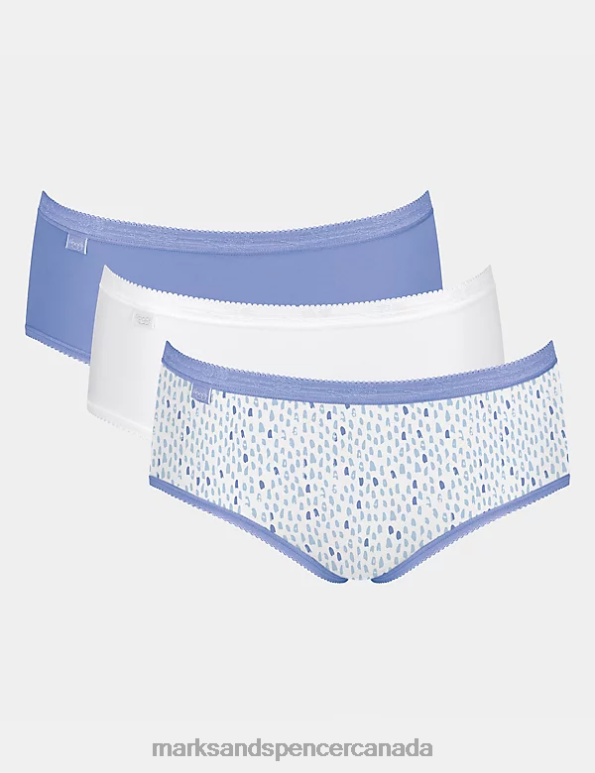 Marks and Spencer near me - Unisex Blue Mix Clothing Marks & Spencer 3pk Cotton Rich High Waisted Midi Knickers 20VTD4595