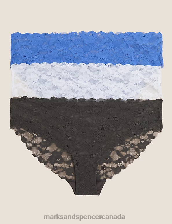 Marks and Spencer Canada - Unisex Blue Mix Clothing Marks & Spencer 3pk Free Cut Lace Brazilian Knickers 20VTD4099