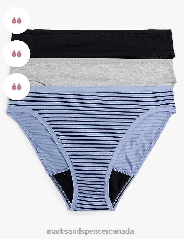 Marks and Spencer sale - Unisex Blue Mix Clothing Marks & Spencer 3pk Moderate Absorbency Period High Leg Knickers 20VTD4610