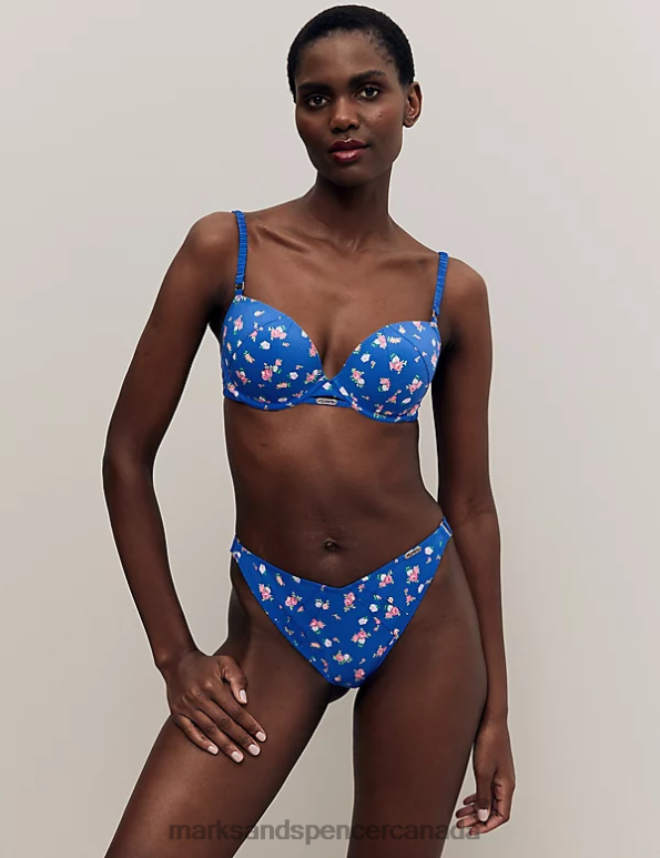 Marks and Spencer near me - Unisex Blue Mix Clothing Marks & Spencer Floral Print Miami Brazilian Knickers 20VTD4439