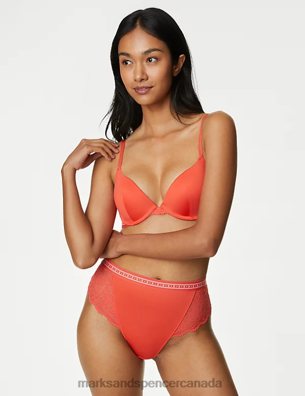 Unisex Bright Orange Clothing Marks & Spencer Cleo High Waisted Brazilian Knickers 20VTD4504 - Marks and Spencer outlet