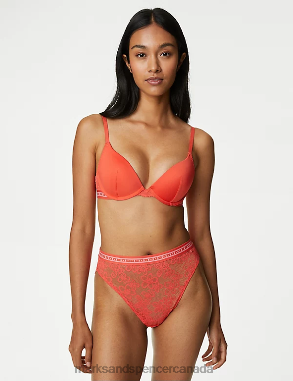 Unisex Bright Orange Clothing Marks & Spencer Cleo Lace High Waisted High Leg Knickers 20VTD4363 - Marks and Spencer Canada locations