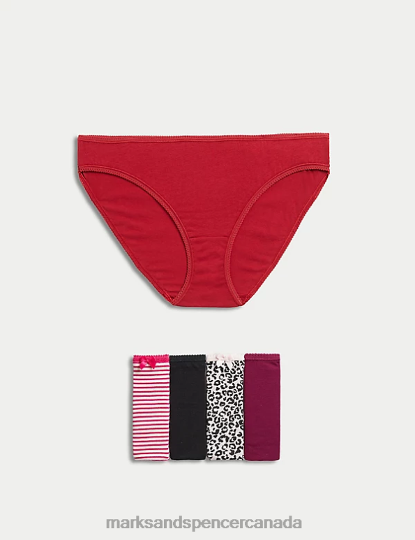 Marks and Spencer Canada - Unisex Bright Pink Mix Clothing Marks & Spencer 5pk Cotton Lycra Printed Bikini Knickers 20VTD4082