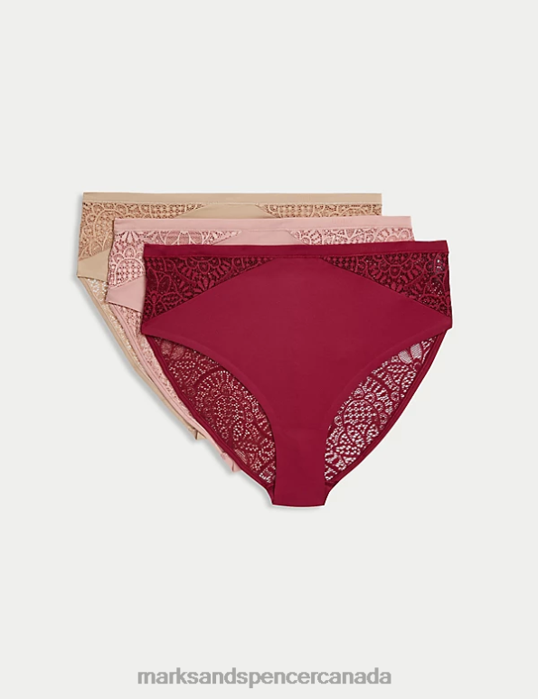 Marks and Spencer Canada - Unisex Dark Raspberry Clothing Marks & Spencer 3pk Body Soft High Waisted Brazilian Knickers 20VTD4788