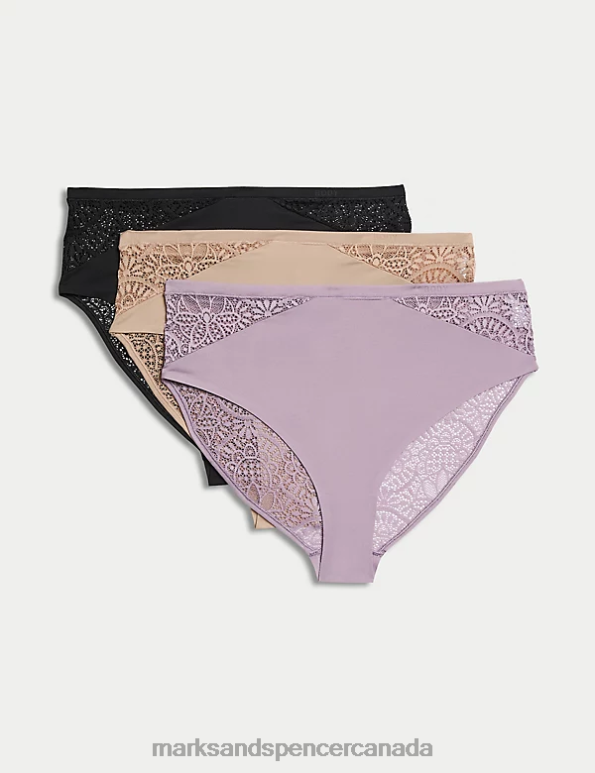 Unisex Dusted Lilac Clothing Marks & Spencer 3pk Body Soft High Waisted Brazilian Knickers 20VTD4786 - Marks and Spencer Canada locations