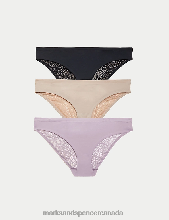 Unisex Dusted Lilac Clothing Marks & Spencer 3pk Body Soft Lace Bikini Knickers 20VTD4160 - Marks and Spencer Canada locations