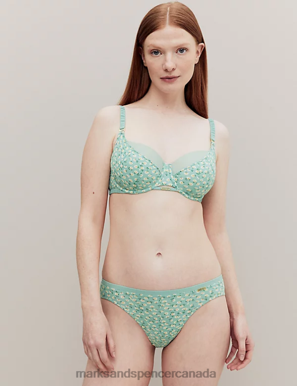 Marks and Spencer sale - Unisex Green Mix Clothing Marks & Spencer Floral Print High Leg Knickers 20VTD3906