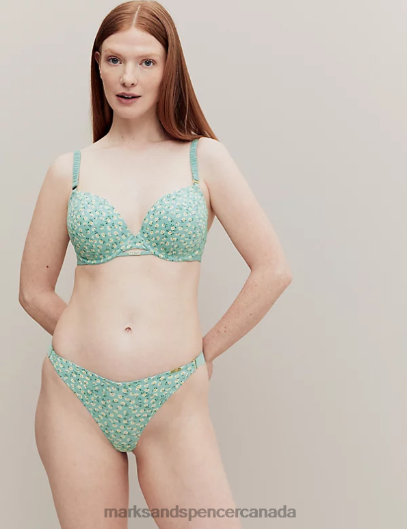 Marks and Spencer near me - Unisex Green Mix Clothing Marks & Spencer Floral Print Miami Brazilian Knickers 20VTD4530