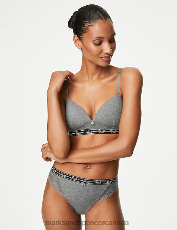 Unisex Grey Marl Clothing Marks & Spencer Lace High Leg Lounge Knickers 20VTD4285 - Marks and Spencer Canada locations